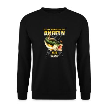 FID - Angler Designs - es gibt wichtigeres als - Unisex Pullover - Schwarz - Vorne - Alina (178cm) & Michal (187cm)