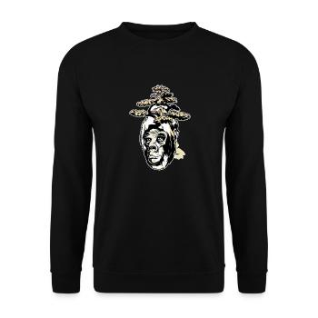 bananaharvest bonsai monkey schwarz mit Rand.png - Unisex Pullover - Schwarz - Vorne - Alina (178cm) & Michal (187cm)