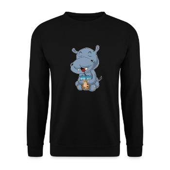 Bubble Tea Kawaii Hippo I Boba Tea Otaku Hippo - Unisex Pullover - Schwarz - Vorne - Alina (178cm) & Michal (187cm)