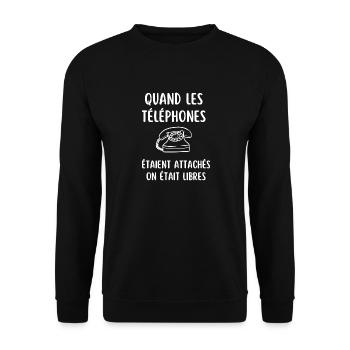 quand les téléphones étaient attachés - Sweat-shirt Unisexe - noir - Devant - Alina (178cm) & Michal (187cm)