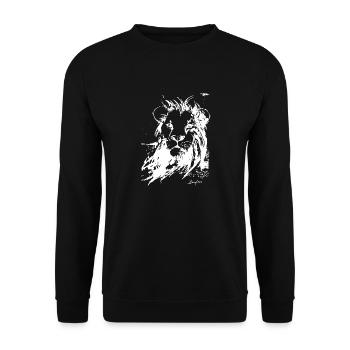 Löwe Tierporträt weißes Design Löwenkopf König fun - Unisex Pullover - Schwarz - Vorne - Alina (178cm) & Michal (187cm)