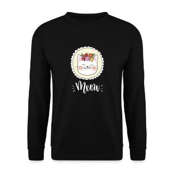 Niedliche Kawaii lustige Katze mit Blumen, die Miauen sagen - Unisex Pullover - Schwarz - Vorne - Alina (178cm) & Michal (187cm)