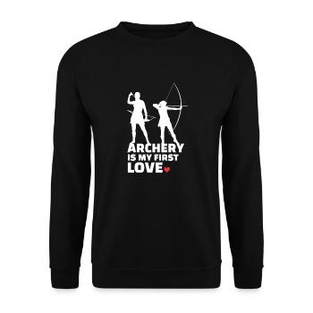 Ich Liebe Bogenschießen Stylish Bogenschießen - Unisex Pullover - Schwarz - Vorne - Alina (178cm) & Michal (187cm)