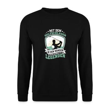 Mit dem Golfschläger in Händen werden Männer zu Le - Unisex Pullover - Schwarz - Vorne - Alina (178cm) & Michal (187cm)