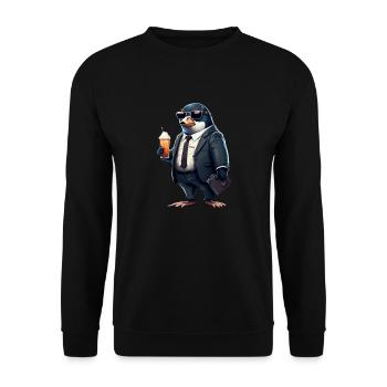 Cool beer-drinking penguin - suit up! - Unisex Sweatshirt - black - Front - Alina (178cm) & Michal (187cm)