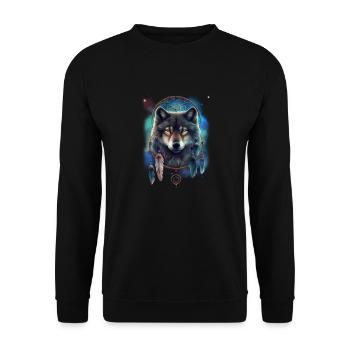 Wolf Space Dream Catcher Plumes spirituelles Wolf - Sweat-shirt Unisexe - noir - Devant - Alina (178cm) & Michal (187cm)
