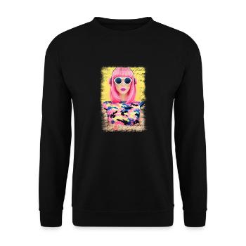Retro-Mode Vintage coole 80er Jahre Frau Mädchen Pop Art - Unisex Pullover - Schwarz - Vorne - Alina (178cm) & Michal (187cm)