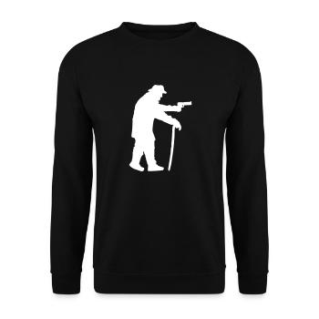 Gangster Pensioner Grandpa Old Man Walking Stick Gun - Unisex Sweatshirt - black - Front - Alina (178cm) & Michal (187cm)