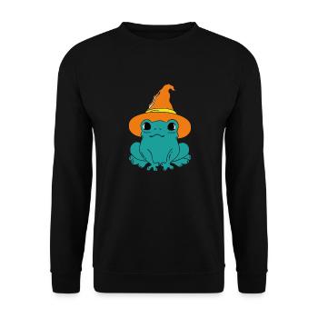 Green Frog with Witch Hat – Halloween Design - Unisex Sweatshirt - black - Front - Alina (178cm) & Michal (187cm)