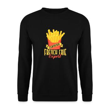French Fries Aficionado: Certified and Savvy - Unisex Sweatshirt - black - Front - Alina (178cm) & Michal (187cm)