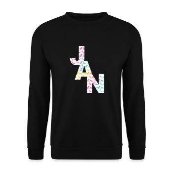 JAN - Schöner Jungen Name mit Dinosaurier - Unisex Pullover - Schwarz - Vorne - Alina (178cm) & Michal (187cm)