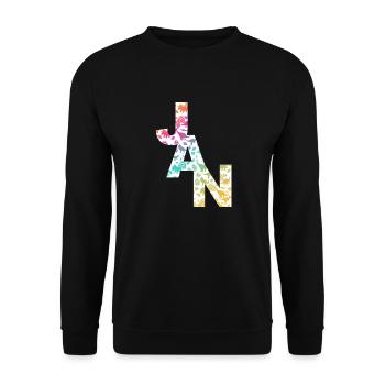 JAN - Schöner Jungen Name mit Dinosaurier - Unisex Pullover - Schwarz - Vorne - Alina (178cm) & Michal (187cm)