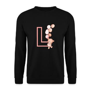Lettre l rose ours - Sweat-shirt Unisexe - noir - Devant - Alina (178cm) & Michal (187cm)