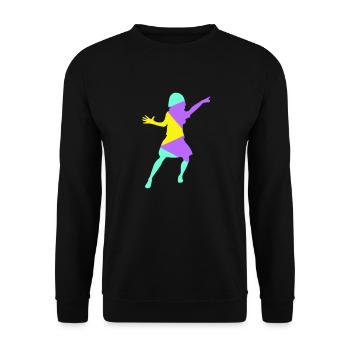 Frau Tanzt Zeigt Finger Silhouette Party Spaß Bunt - Unisex Pullover - Schwarz - Vorne - Alina (178cm) & Michal (187cm)