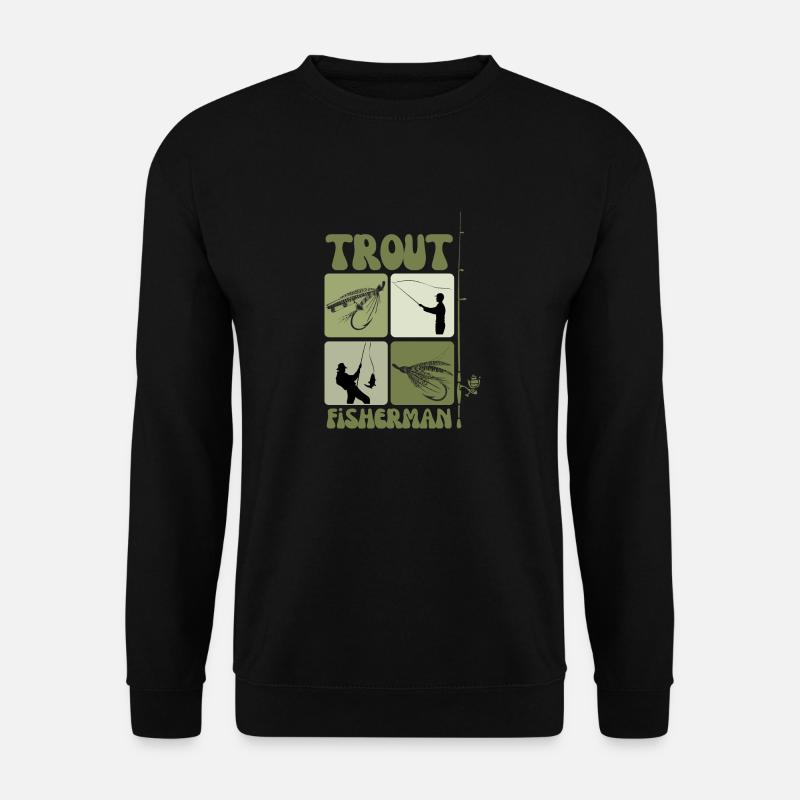 Forellenangeln Kunst – Vintage Fliegen- und Wurfdesign - Unisex Pullover - Schwarz