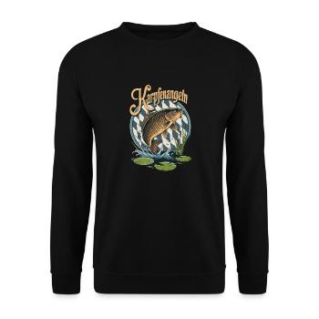 Karpfenangeln Retro Perfektes Geschenk für Angler - Unisex Pullover - Schwarz - Vorne - Alina (178cm) & Michal (187cm)