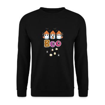 Süßer Boo Halloween Geister Süßes oder Saures - Unisex Pullover - Schwarz - Vorne - Alina (178cm) & Michal (187cm)
