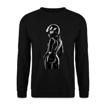 Motorradfahrerin für eine Motorradfahrerin - Unisex Pullover - Schwarz - Vorne - Alina (178cm) & Michal (187cm)
