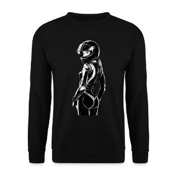Motorradfahrerin Motorrad für eine - Unisex Pullover - Schwarz - Vorne - Alina (178cm) & Michal (187cm)