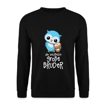 Der weltbeste große Bruder - Großer Bruder Eulen - Unisex Pullover - Schwarz - Vorne - Alina (178cm) & Michal (187cm)