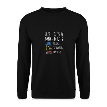 Just A Boy Who Loves Trucks Excavators Tractors - Unisex Pullover - Schwarz - Vorne - Alina (178cm) & Michal (187cm)