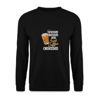 Iced Coffee Obsessed - Unisex Pullover - Schwarz - Vorne - Alina (178cm) & Michal (187cm)