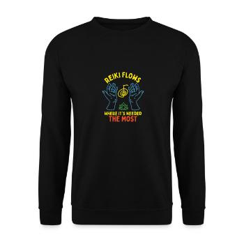 Reiki Flows Where It's Needed The Most - Unisex Pullover - Schwarz - Vorne - Alina (178cm) & Michal (187cm)