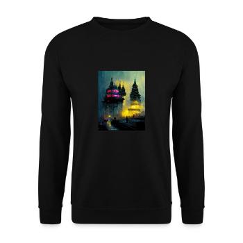 Neon Buddha Cyber City in the Rain - Unisex Sweatshirt - black - Front - Alina (178cm) & Michal (187cm)