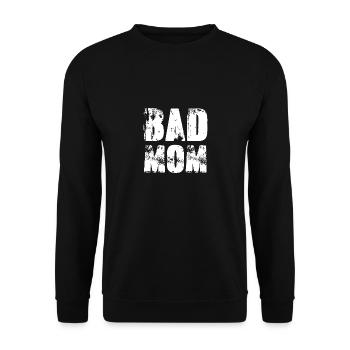 bad mom,schrift,weiss,graffiti,typo,stencil - Unisex Pullover - Schwarz - Vorne - Alina (178cm) & Michal (187cm)