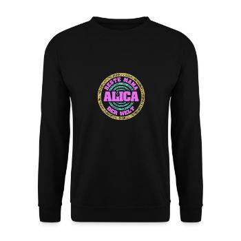 Geschenk für Alica - Unisex Pullover - Schwarz - Vorne - Alina (178cm) & Michal (187cm)