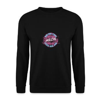 Geschenk für Aron - Unisex Pullover - Schwarz - Vorne - Alina (178cm) & Michal (187cm)