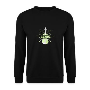 Geschenk für Janis - Unisex Pullover - Schwarz - Vorne - Alina (178cm) & Michal (187cm)