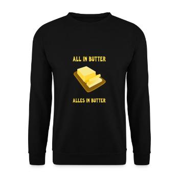All in butter. Alles in Butter - Unisex Pullover - Schwarz - Vorne - Alina (178cm) & Michal (187cm)