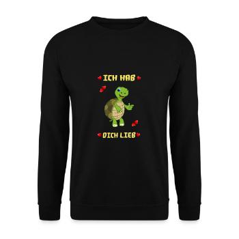 Baby Land Schildkröte meint: Ich hab dich lieb - Unisex Pullover - Schwarz - Vorne - Alina (178cm) & Michal (187cm)
