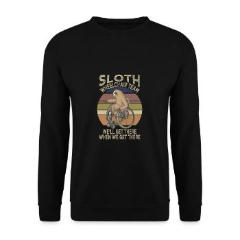 Lustiger Rollstuhl Spruch Humor Handicap Menschen - Unisex Pullover - Schwarz - Vorne - Alina (178cm) & Michal (187cm)