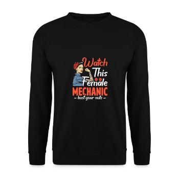 Watch This Female Bust Your Huts Car Lover Mechani - Unisex Sweatshirt - black - Front - Alina (178cm) & Michal (187cm)