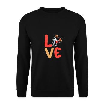 Hühner Hahn Perlhuhn - Unisex Pullover - Schwarz - Vorne - Alina (178cm) & Michal (187cm)