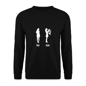 Hornist Waldhorn - Unisex Pullover - Schwarz - Vorne - Alina (178cm) & Michal (187cm)