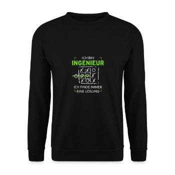 Ich finde immer eine Lösung Ingenieur Genie Lustig - Unisex Pullover - Schwarz - Vorne - Alina (178cm) & Michal (187cm)