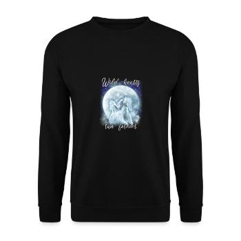Wild Hearts Run Forever Mystische Pferde Freunde - Unisex Pullover - Schwarz - Vorne - Alina (178cm) & Michal (187cm)