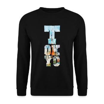TOKYO TOWER FONT AQUARELL - Unisex Pullover - Schwarz - Vorne - Alina (178cm) & Michal (187cm)