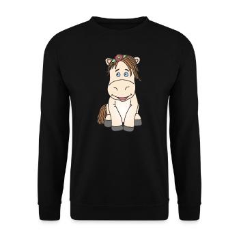 Super süßes Pferd mit Blume - Unisex Pullover - Schwarz - Vorne - Alina (178cm) & Michal (187cm)