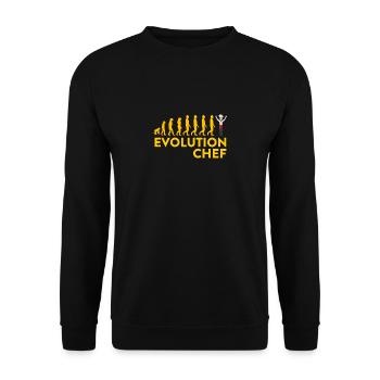 Evolutionärer Chef Motive - Unisex Pullover - Schwarz - Vorne - Alina (178cm) & Michal (187cm)