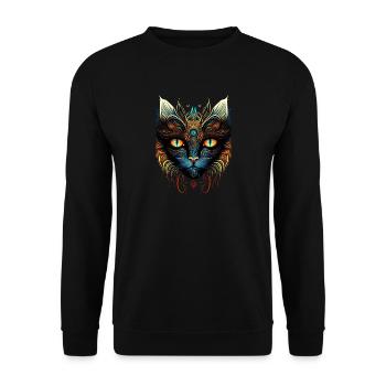 Kosmische Katze - Unisex Pullover - Schwarz - Vorne - Alina (178cm) & Michal (187cm)