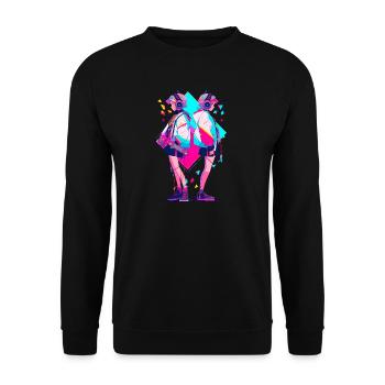 Anime Aesthetics Headphones Twins - Unisex Pullover - Schwarz - Vorne - Alina (178cm) & Michal (187cm)
