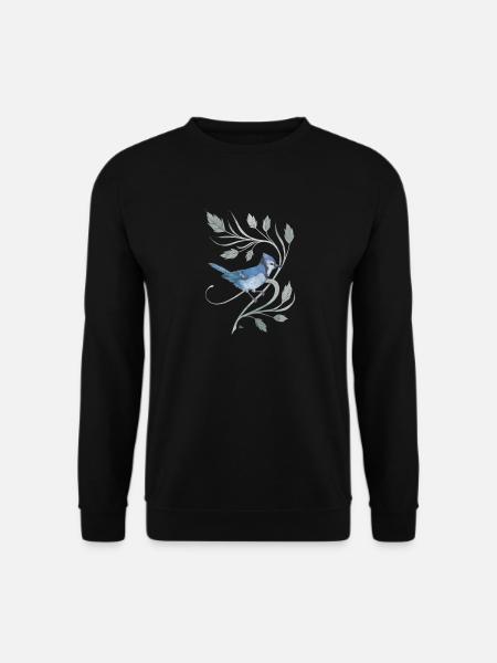 Blauer Eichelhäher auf einem Zweig mit Blättern - Unisex Pullover - Schwarz