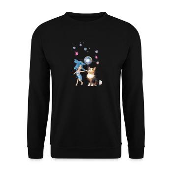 Sweet fairy is playing with cute cat - Unisex Sweatshirt - black - Front - Alina (178cm) & Michal (187cm)