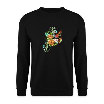 Wunderschöne elegante Blumen mit Vogel. - Unisex Pullover - Schwarz - Vorne - Alina (178cm) & Michal (187cm)