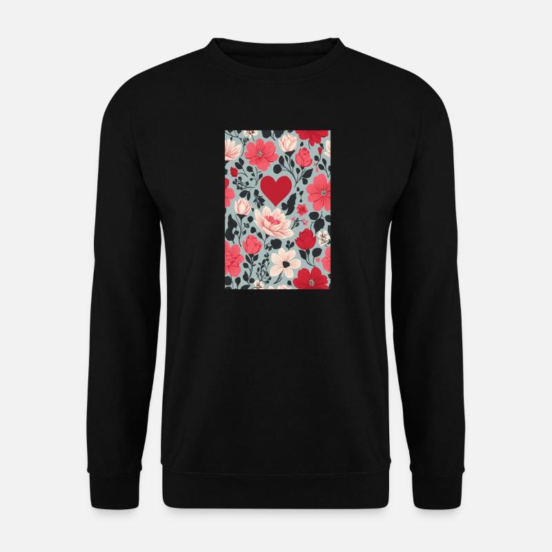 Hearts and Flowers Pattern - Unisex Sweatshirt - black