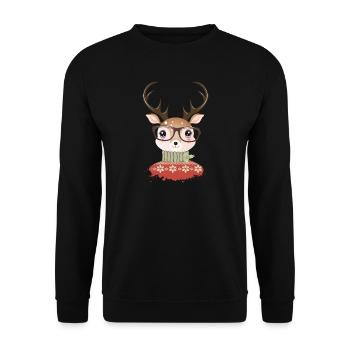 Cerf avec pull de Noël et lunettes de nerd - Sweat-shirt Unisexe - noir - Devant - Alina (178cm) & Michal (187cm)